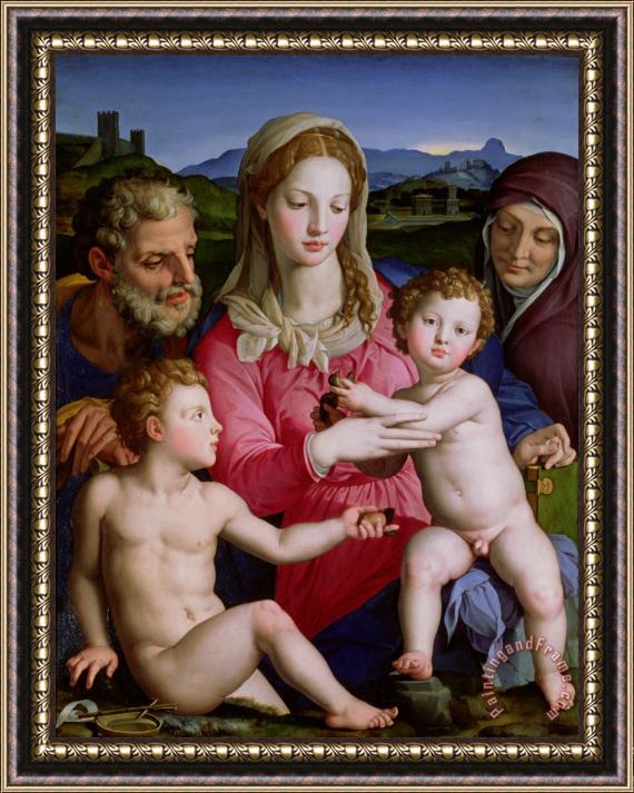 Agnolo Bronzino Holy Family with St Anne and the infant St John the Baptist Framed Painting