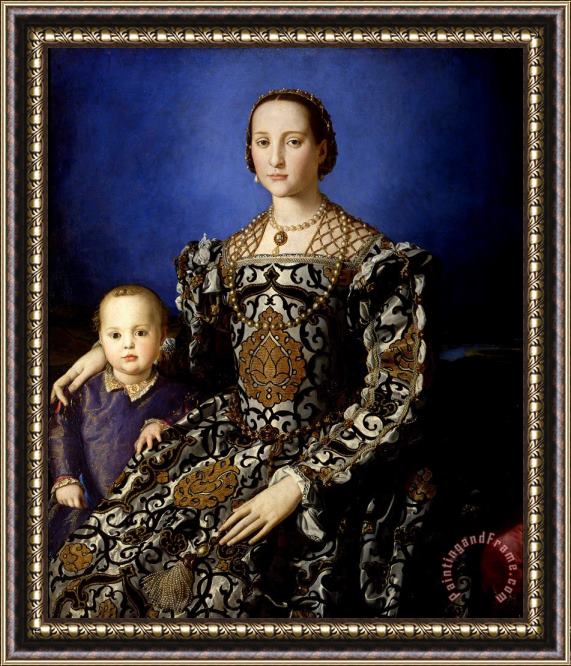 Agnolo Bronzino Portrait of Eleanor of Toledo with Her Son Giovanni Framed Painting