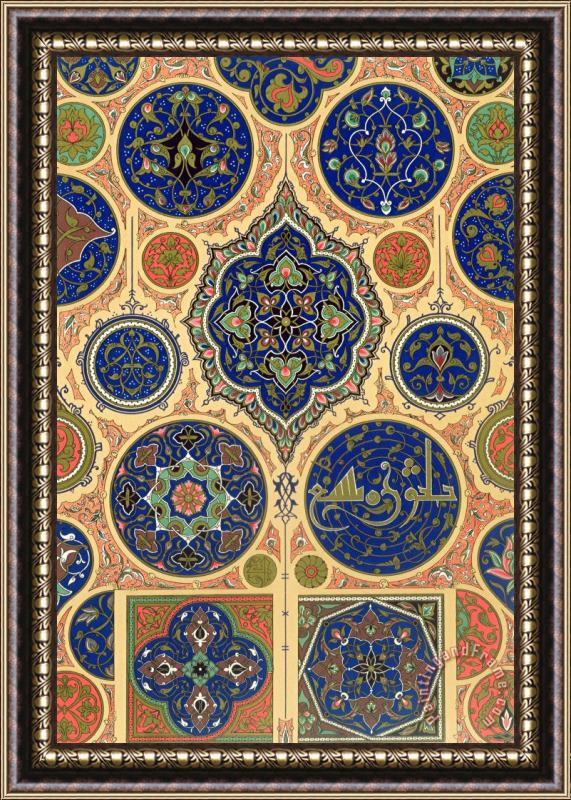 Albert Charles August Racinet Arabian Decoration Plate Xxvii From Polychrome Ornament Framed Painting