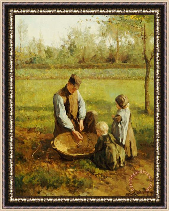 Albert Neuhuys Watching Father Work Framed Painting