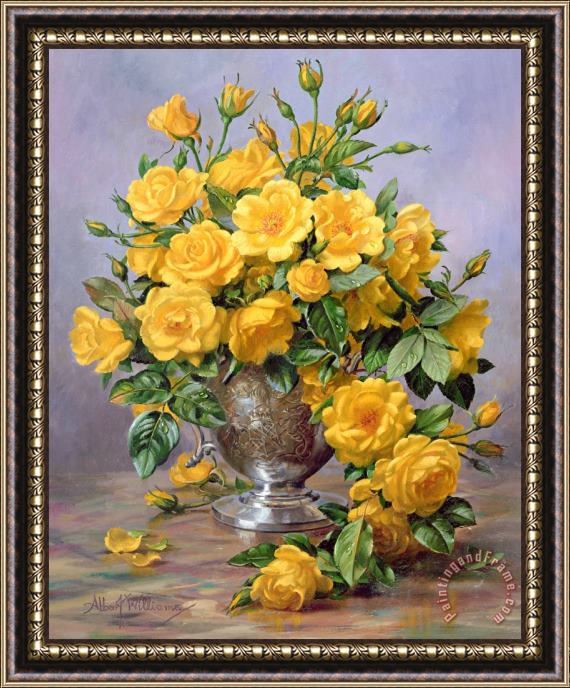 Albert Williams Bright Smile - Roses in a Silver Vase Framed Painting