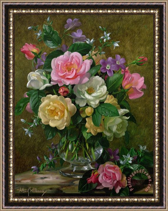 Albert Williams Roses In A Glass Vase Framed Painting