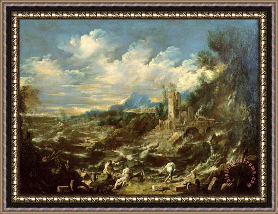 Alessandro Magnasco Landscape with Stormy Sea Framed Print