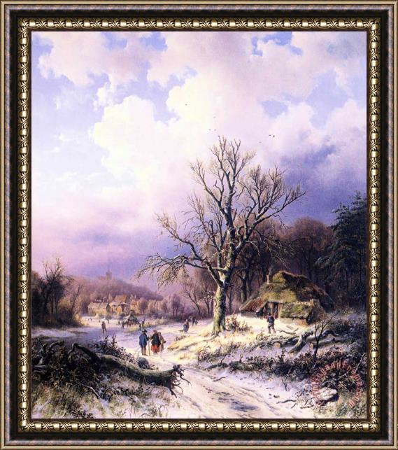 Alexander Joseph Daiwaille Snowy Landscape Framed Painting