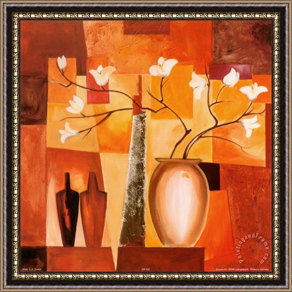 alfred gockel Orange Geometric Floral Ii Framed Painting