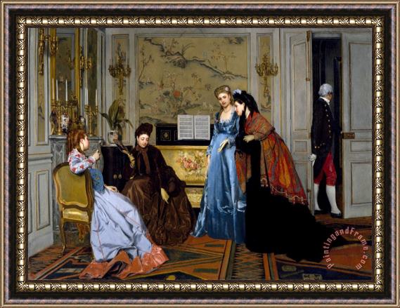 Alfred Stevens Elegant Figures in a Salon Framed Painting