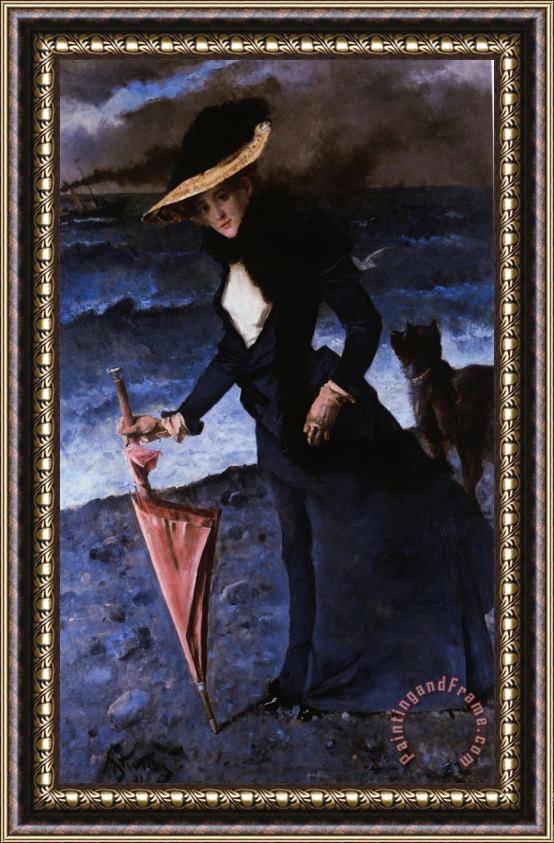 Alfred Stevens Le Coup De Vent Framed Painting
