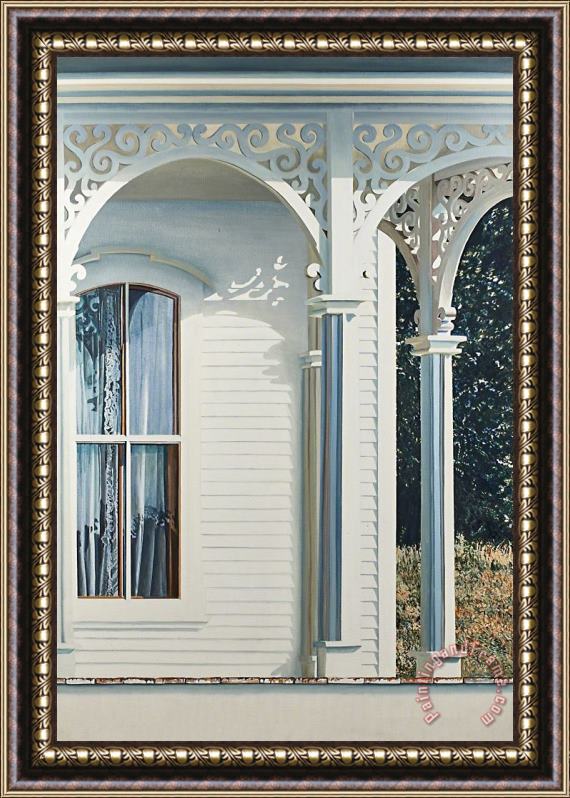 Alice Dalton Brown Curtained Window with Landscape, 1981 Framed Painting