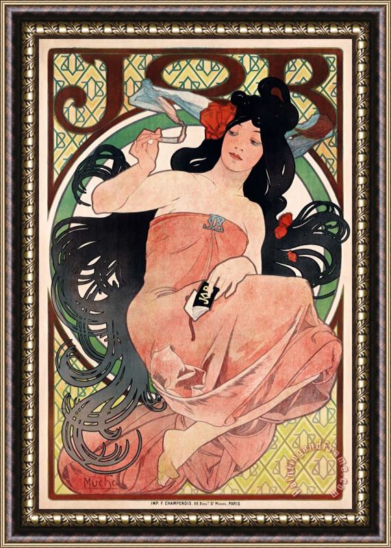 Alphonse Maria Mucha Art Nouveau Poster of Woman, Advertising Job Cigarette Papers Framed Painting