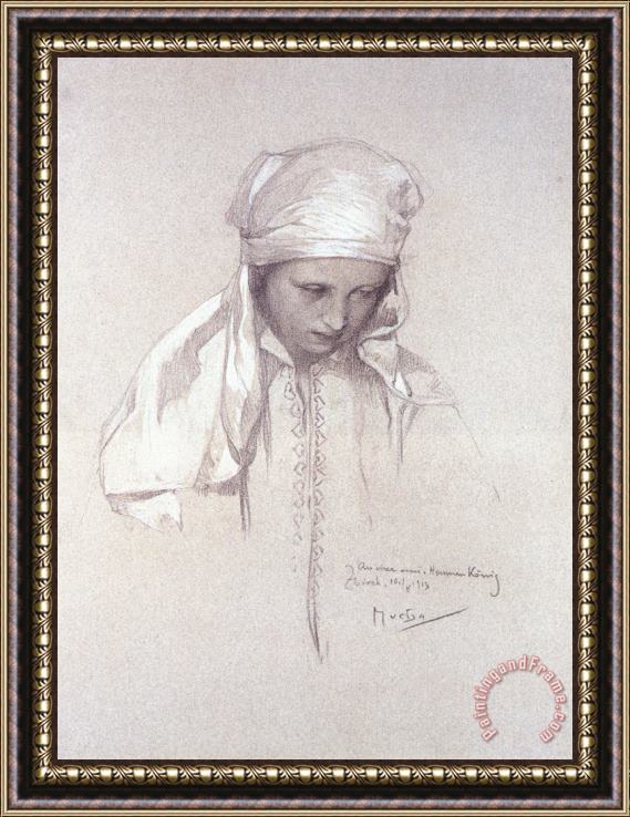Alphonse Maria Mucha Portrait of a Girl Framed Painting