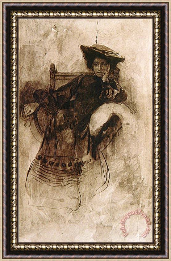 Alphonse Marie Mucha Study of a Woman Sitting in an Armchair Framed Print