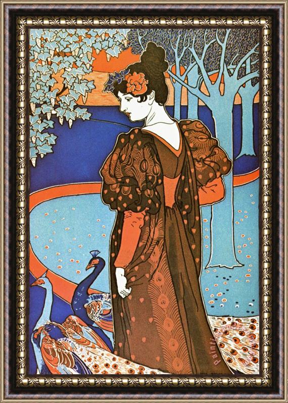 Alphonse Marie Mucha Woman with Peacocks Framed Print