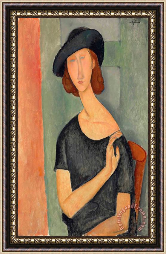 Amedeo Modigliani Jeanne Hebuterne (au Chapeau), 1919 Framed Painting