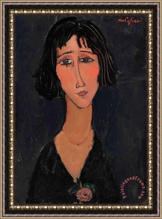 Amedeo Modigliani Jeune Femme a La Rose (margherita), 1916 Framed Painting