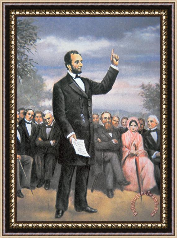 American School Abraham Lincoln Delivering The Gettysburg Address Framed Painting