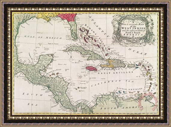 American School New and accurate map of the West Indies Framed Painting