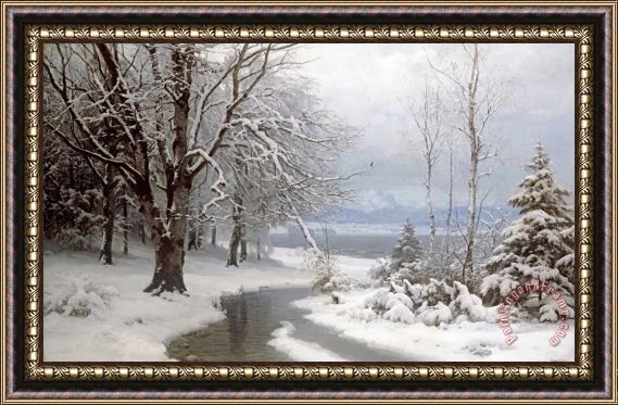 Anders Andersen-Lundby A Wooded Winter Landscape Framed Painting