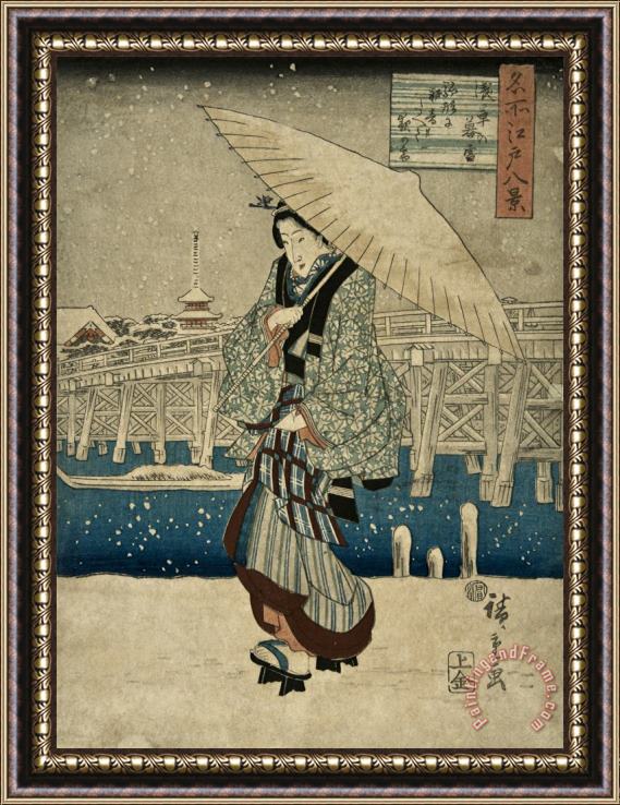 Ando Hiroshige Eight Views of Edo, Evening Snow at Asakusa, Date Unknown Framed Painting