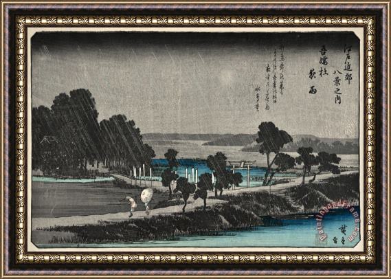 Ando Hiroshige Eight Views of The Neighborhood of Edo, Night Rain at Azumasha Framed Print