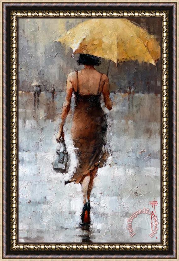 Andre Kohn Le Parapluie Jaune Series #5 Framed Painting