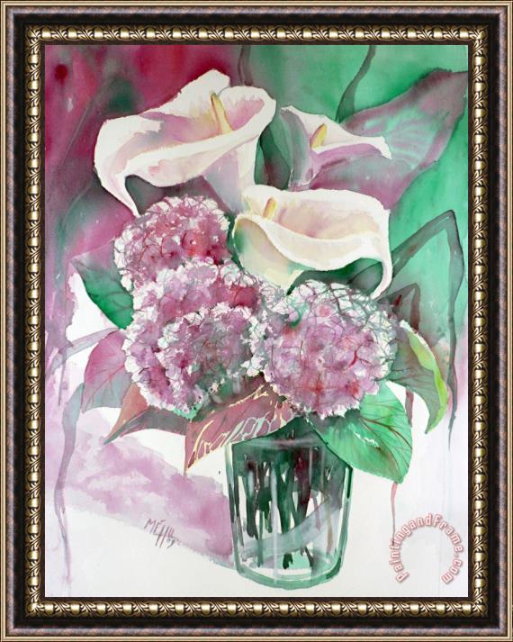 Andre Mehu Calla lilies and Hydrangeas Framed Print