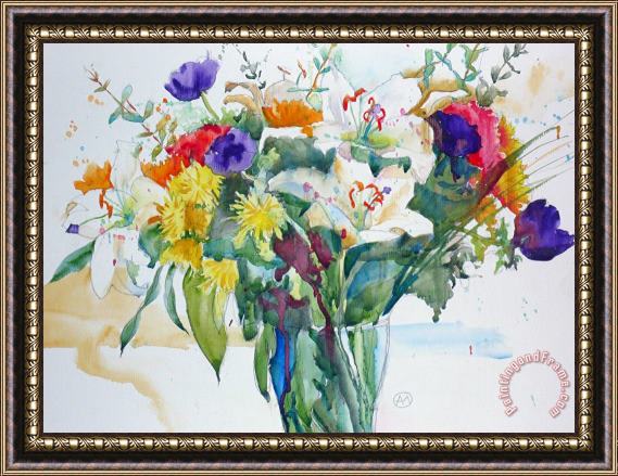 Andre Mehu Lily and anemone study Framed Painting