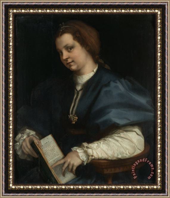 Andrea del Sarto Lady with a Book of Petrarch's Rhyme Framed Print
