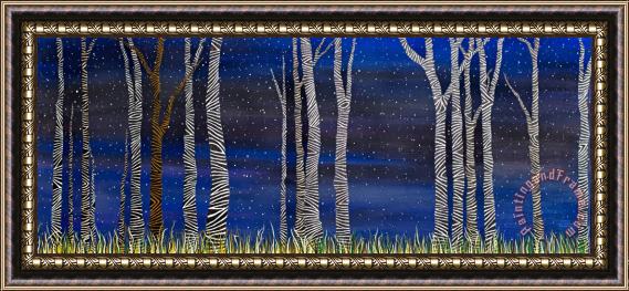 Andrea Youngman Starry Night in the Zebra Forrest Framed Painting