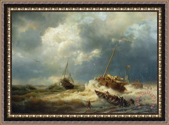 Andreas Achenbach Ships In A Storm On The Dutch Coast Framed Print