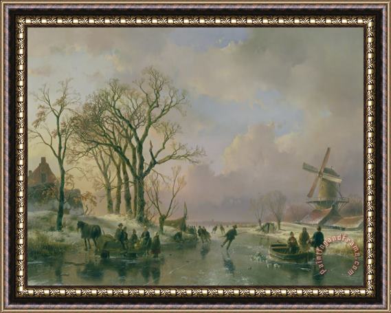 Andreas Schelfhout Skating in Holland Framed Print