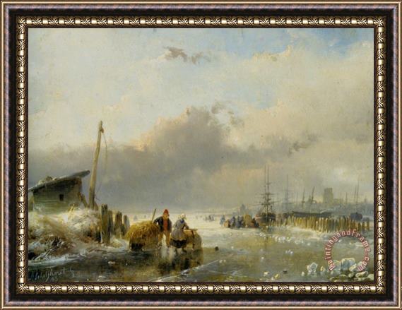 Andreas Schelfhout View of Dordrecht Framed Painting