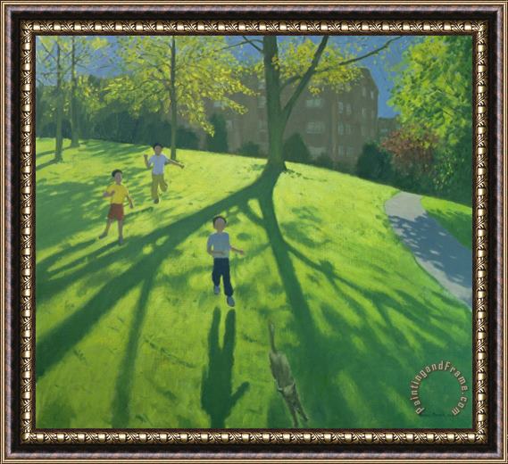 Andrew Macara Children Running in the Park Framed Painting