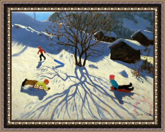 Andrew Macara Winter hillside Morzine France Framed Painting