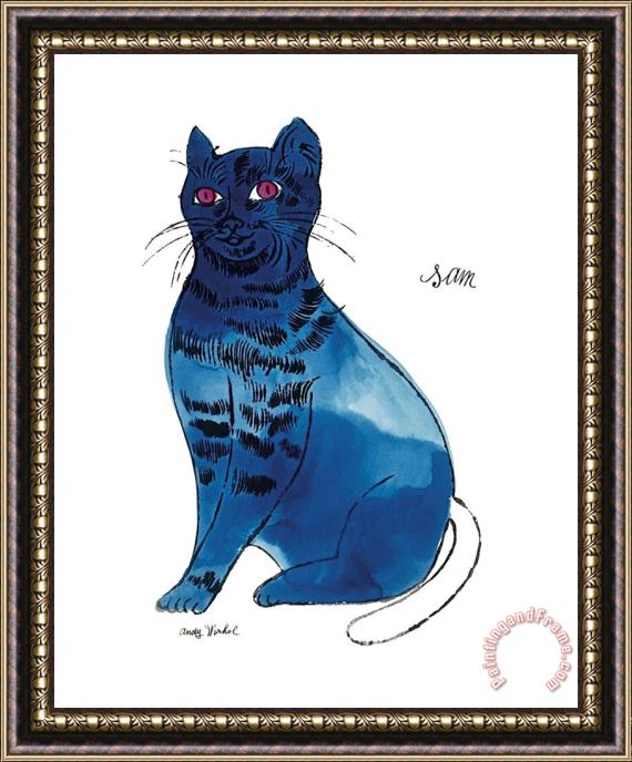 Andy Warhol 25 Cats Named Sam And One Blue Pussy by Andy Warhol C 1954 Blue Sam Framed Painting