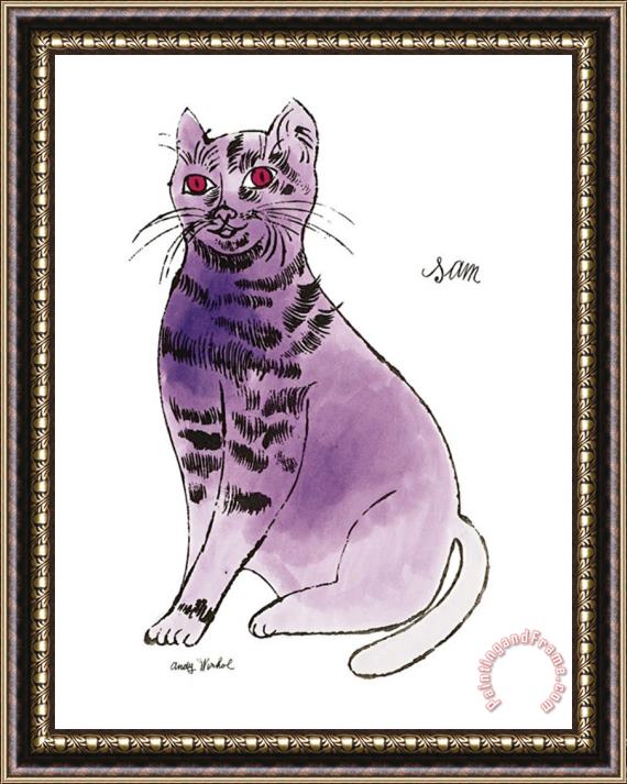 Andy Warhol 25 Cats Named Sam And One Blue Pussy by Andy Warhol C 1954 Purple Sam Framed Painting