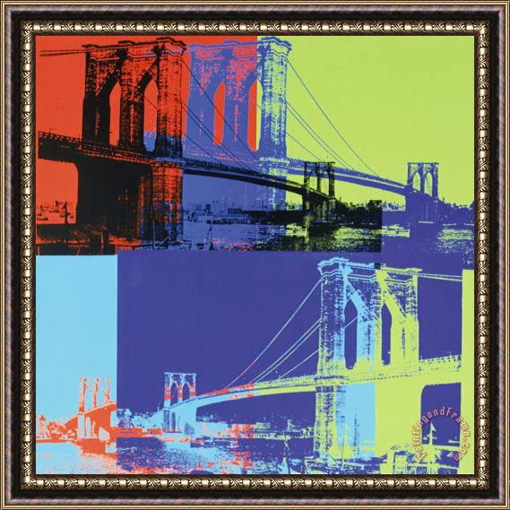 Andy Warhol Brooklyn Bridge C 1983 Orange Blue Lime Framed Painting