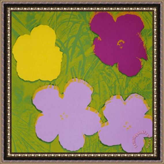 Andy Warhol Flowers C 1970 Yellow Lilac Purple Framed Painting