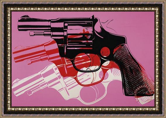 Andy Warhol Gun C 1981 82 Black White Red on Pink Framed Painting