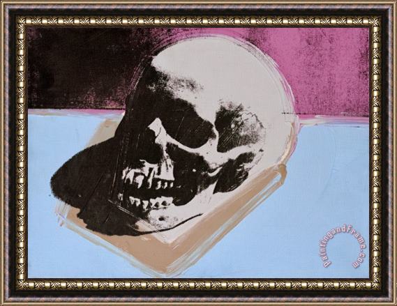 Andy Warhol Skull C 1976 White on Blue And Pink Framed Painting