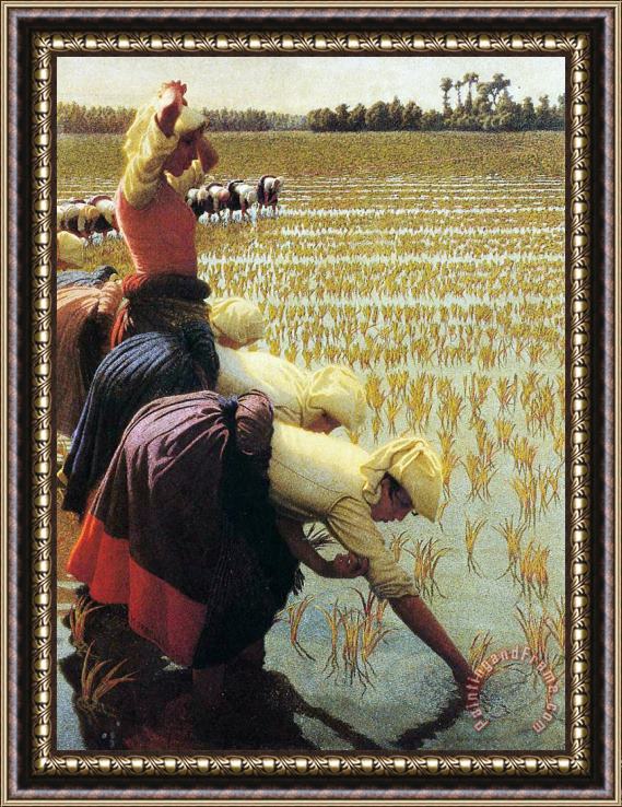 Angelo Morbelli An Italian Rice Field Framed Painting