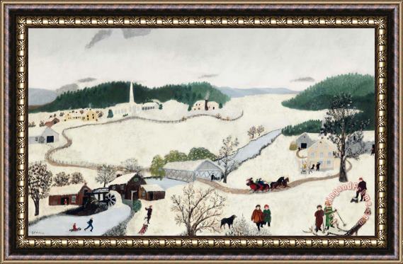 Anna Mary Robertson (grandma) Moses Over The River to Grandma's House on Thanksgiving Day, 1943 Framed Painting