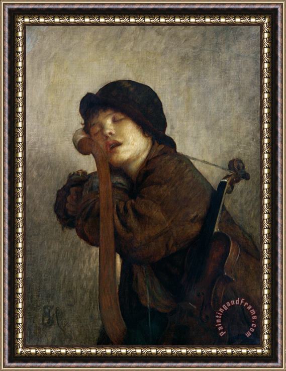 Antoine Auguste Ernest Hebert The Little Violinist Sleeping Framed Painting