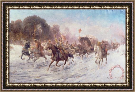 Anton Baumgartner Stoiloff Cossacks in a winter landscape Framed Print