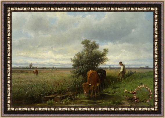 Anton Mauve Cattle Watering Framed Painting