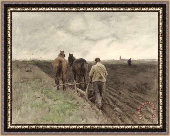 Anton Mauve Ploegende Boer Framed Painting