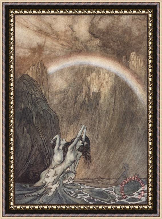 Arthur Rackham The Rhine S Fair Children Bewailing Their Lost Gold Weep Framed Painting