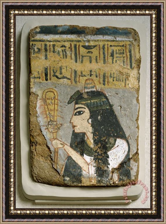 Artist, Maker Unknown, Egyptian Wall Painting Woman Holding a Sistrum Framed Painting