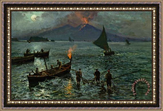 Attilio Pratella Night Fishing in Naples Framed Painting