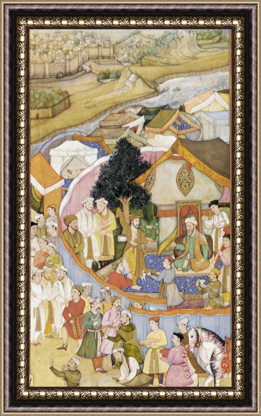 Attributed to Hiranand Illustration From a Dictionary (unidentified) Da'ud Receives a Robe of Honor From Mun'im Khan Framed Print