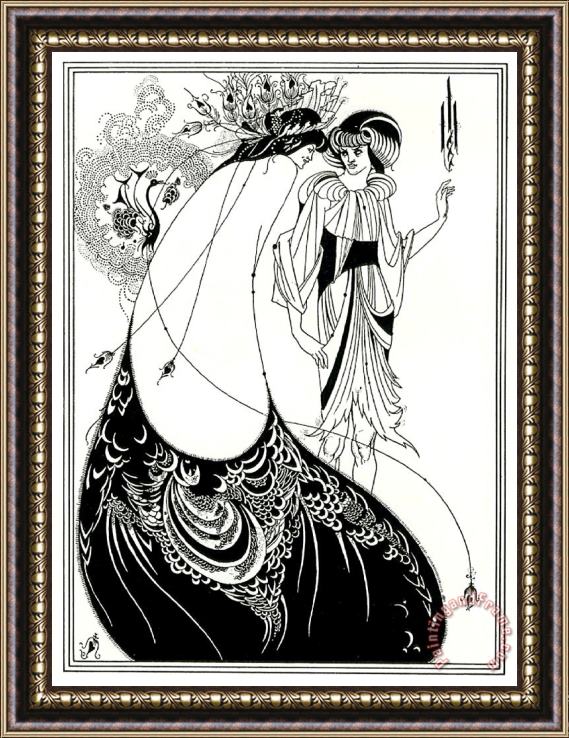 Aubrey Beardsley Peacock Skirt Oscar Wilde Illustration Framed Painting